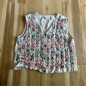 Susan Bristol Garden Vest Women’s Sz L Quilted Yoyo Patchwork Art to Wear